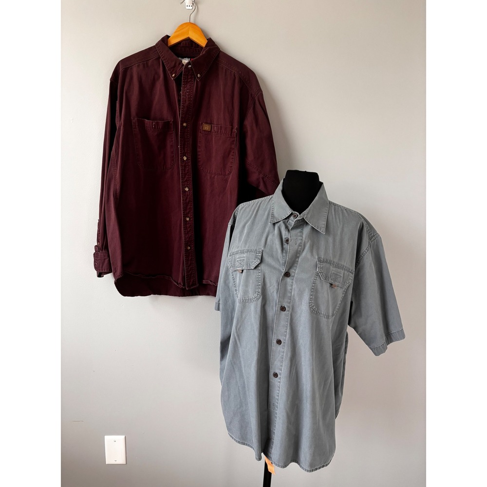 Wrangler RIGGS lot of 2 Workwear Button Up‎ Work Shirt Pocket Front XL
